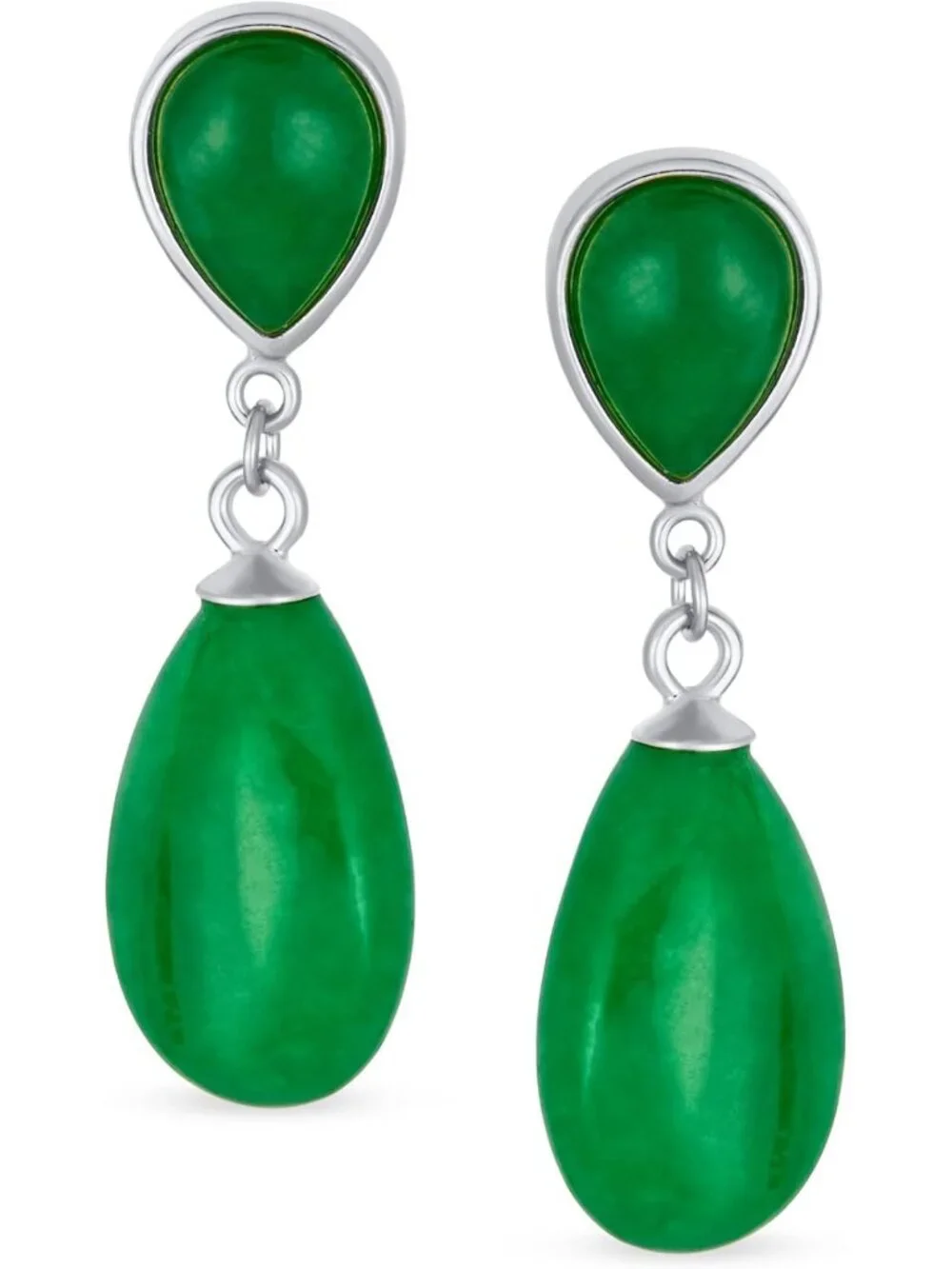 Delicate Double Teardrop Dangle Earrings: Black Onyx & Green Jade, 14K Gold